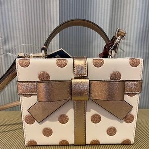 SOLD Kate Spade New York Gold Polkadot Gift Box Crossbody Purse